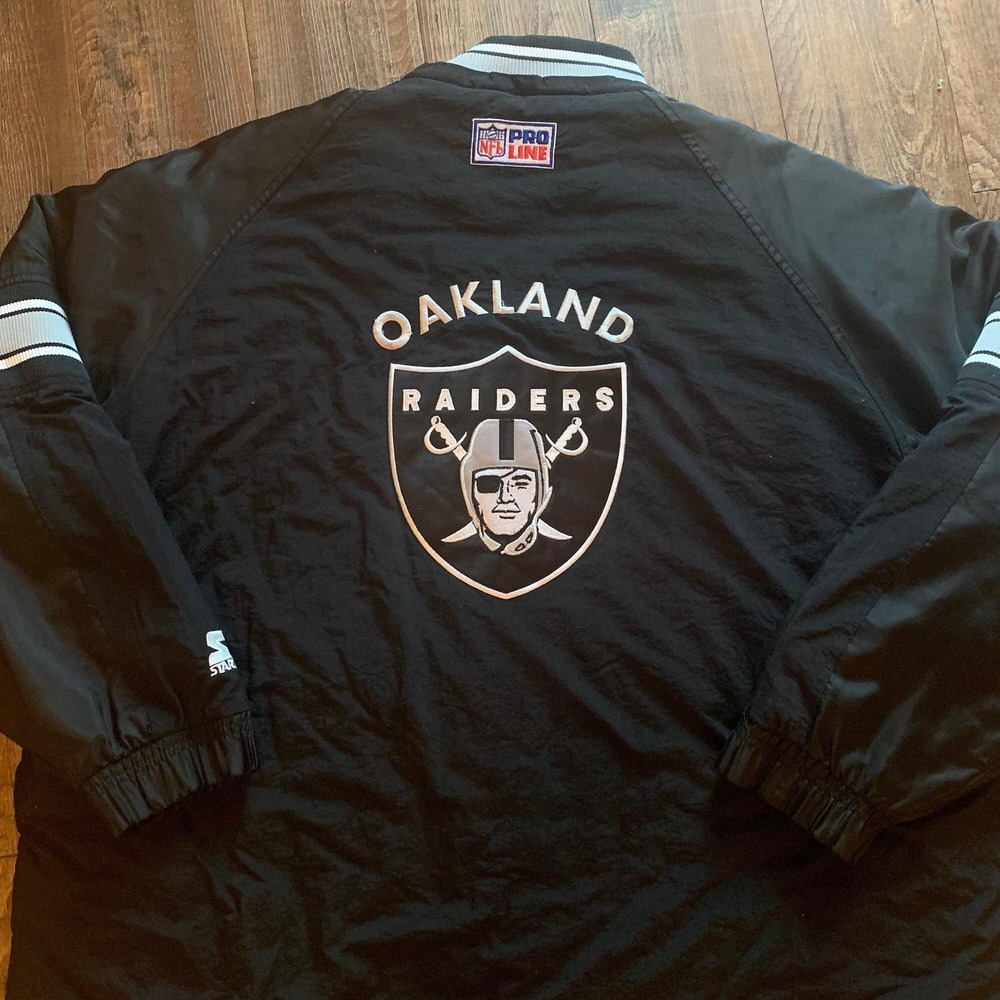 Starter Oakland Raiders Jacket‎ Mens XL Black Nylon Puffer Anorak Vintage Good - Picture 4 of 7